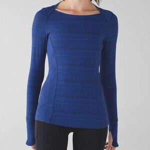 Lululemon Kanto Stripe Sapphire Blue Black Kanto Catch Me Long Sleeve Top
